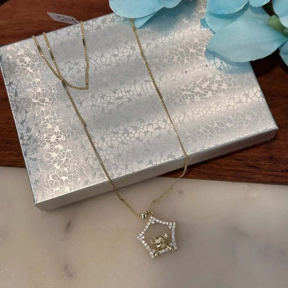 14k Gold Plated Chain Necklace Teddy Bear 19